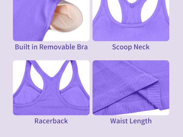 Attraco Women Ribbed Tank Top Workout with Built in Bra Yoga Racerback Crop Tops Tight Fit Lightweight Activewear Soft Breathable Vest