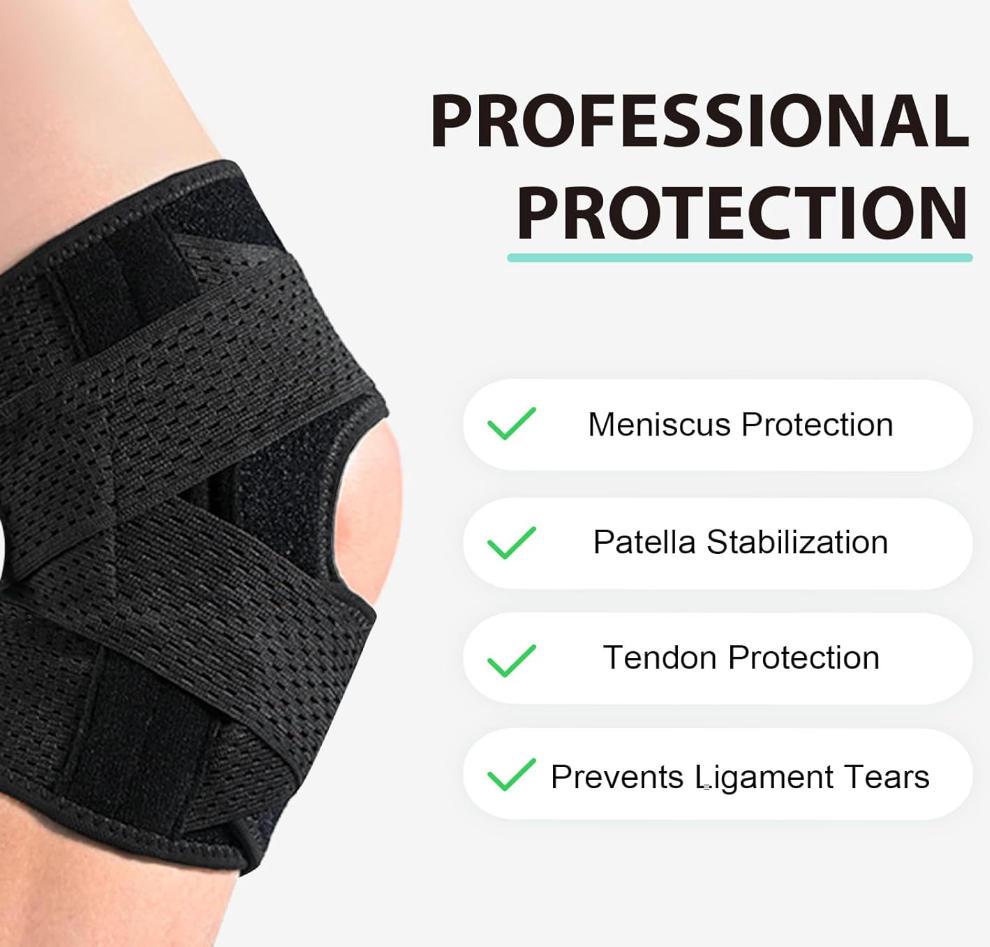 2pc Adjustable Knee Brace with Side Stabilizers - Medium Stretch Fabric, Pull-On Closure, Breathable Mesh & Ergonomic Design for Meniscal Tear Support, Uncharged Professional Knee Stability Brace for Sports & Daily Use, Knee Brace for Sports