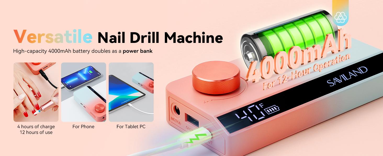 SAVILAND Electric Nail Drill 40,000 RPM Upgraded Portable Nail Drill Beautiful Gradient Sunset Design Ideal Nail Care Cutics Treatment & Manicure SAVILAND Electric Nail Drill 40,000 RPM Upgraded Portable Nail Drill Beautiful Gradient Sunset Design Ideal Nail Care Cutics Treatment & Manicure