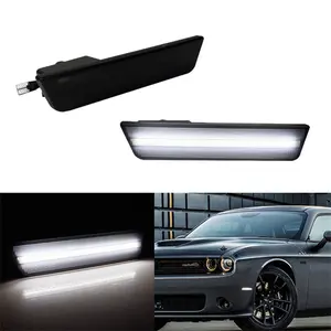 2PCS Smoked Lens Pure White LED Front Side Marker Light For Dodge Challenger 2008 2009 2010 2011 2012 2013 2014 Replace OEM # 68043394AA CH2555100 REPD104501 68043395AA ﻿
