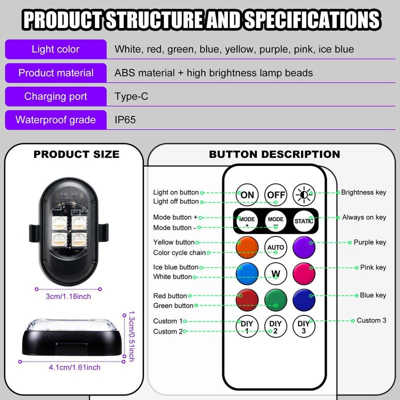 [2026 Upgraded] ] Multi-Color USB Rechargeable LED Ambient Lights for Car Interior, Stylish Auto Decoration and Night Lighting