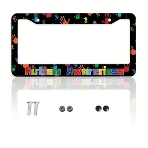 Autism Awareness Car License Plate Frame – Rainbow Handprint Puzzle Design