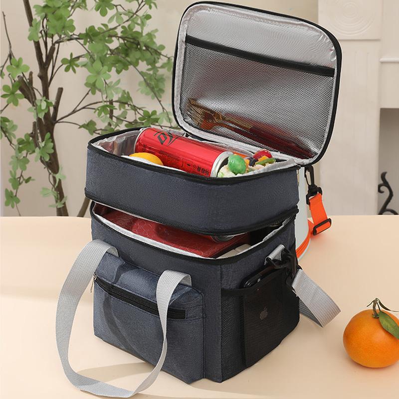 Double-layer lunch bag，Insulated Large Capacity Lunch Bag for men women，Reusable  Water Resistant Lunch tote bag for Work School Travel Picnic