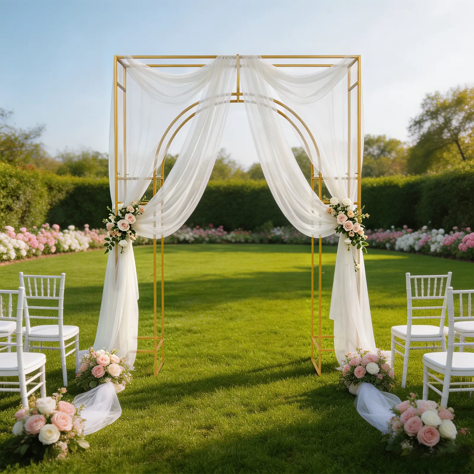 Backdrop Stand, Gold Carbon Steel Wedding Arch Backdrop Stand, Background Arches for Ceremony Square Load Capacity 44.09lbs, Arch Stand Garden Arbor Frame for Birthday Party Decoration Banners Ornaments 4th of july decor