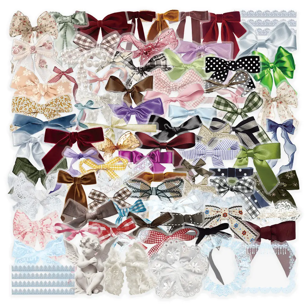 50Pcs Vintage Bow and Lace Stickers, Coquette Aesthetic Ribbon Decals for Journal and Scrapbooking DIY