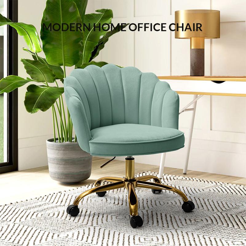 Hulala Belanda Task Office Chair, Height-adjustable, Sturdy and Durable Golden Finish, Tufted Back, velvet fabric upholstery, flower shape back, 360-degree wheels, functional and stylish, for Living Room and Office