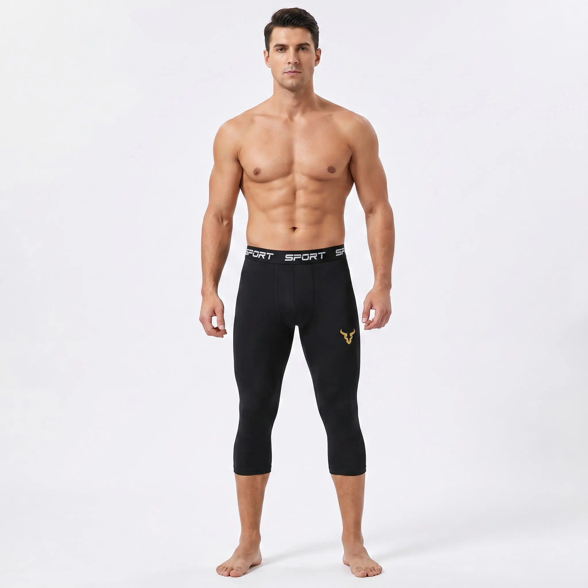 Male High Compression Leggings - Multi-Size Spandex Sport Capri Pants, Gym Activewear, Fitness Gymwear for Workout, Running, Basketball Tights, Gym Workout Base Layer, Snug Fit