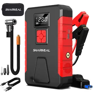 【SHARMEAL】7-in-1 Portable 15000mAh Car Jump Starter with Smart Clamps, One-Button BOOST Start, 5000A, 160PSI Tire Inflator, USB Power Bank, LED Emergency Light and Flashlight for Outdoor Travel, Roadside Emergencies and Gas & Diesel Engines