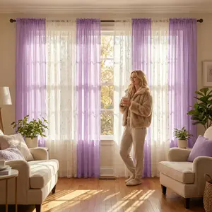 Window Wear 8 Panels 34X84 Inches. Customized package. 4 panels are Dolly fabric embroidered curtains, 4 panels are 540D fabric chiffon. All have rod-in-head design. High-end, elegant, enhances indoor aesthetics. FT7005 + L21
