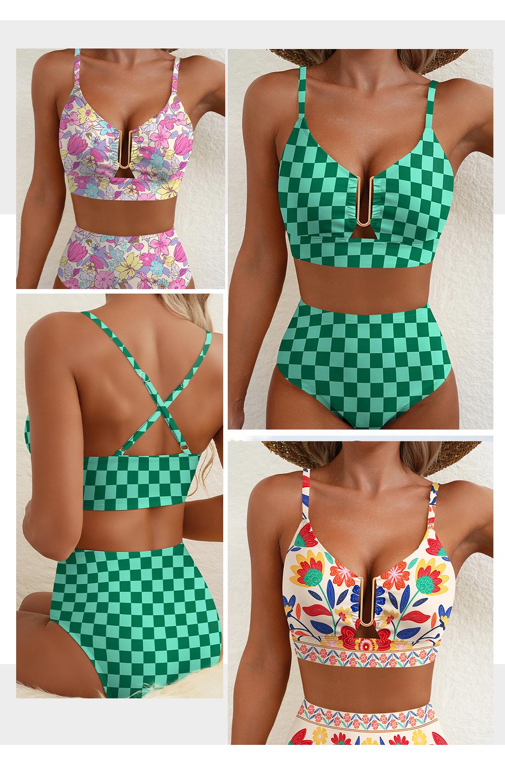 Aleumdr Floral High Waisted Bikini Set for Women – Sexy Two Piece Removable Pad Swimsuit with V Neck Adjustable Straps & Tummy Control Swimwear Swimming Beach SpringStatements