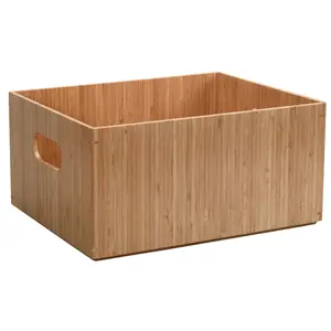 Stackable Bamboo Storage Bin (14” x 11” x 6.5”) with Integrated Handles & Labeling Clip | Premium Multi-Purpose Organizer
