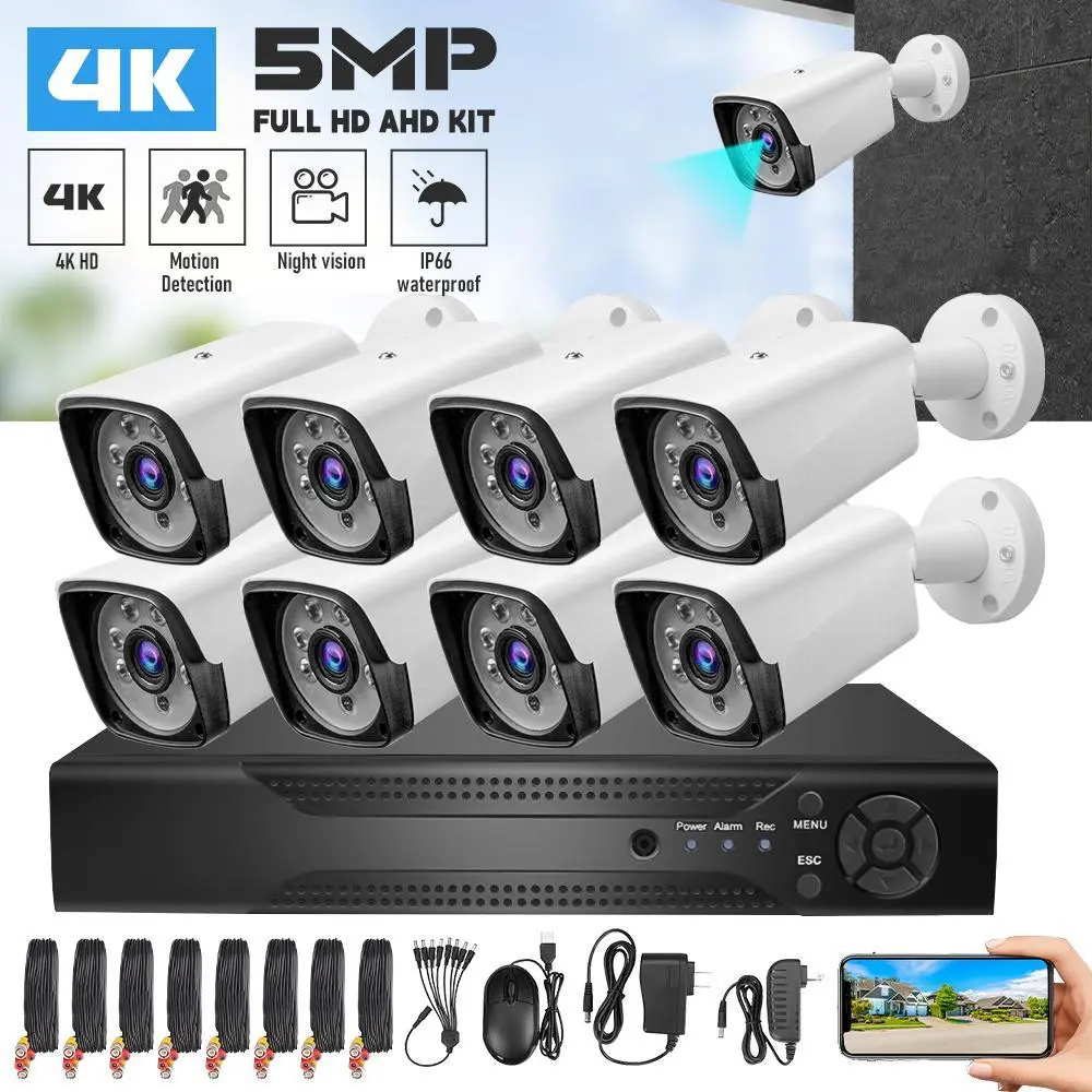 【BackToSchool】8CH 1080P Home Security Camera System with 8 Pcs 2MP Full HD Cameras, 1TB HDD Recorder, Cable, Local Storage, Plug-Powered, Automatic Night Vision & Motion Detection, App Control for Indoor-Outdoor Surveillance, New Year Gift