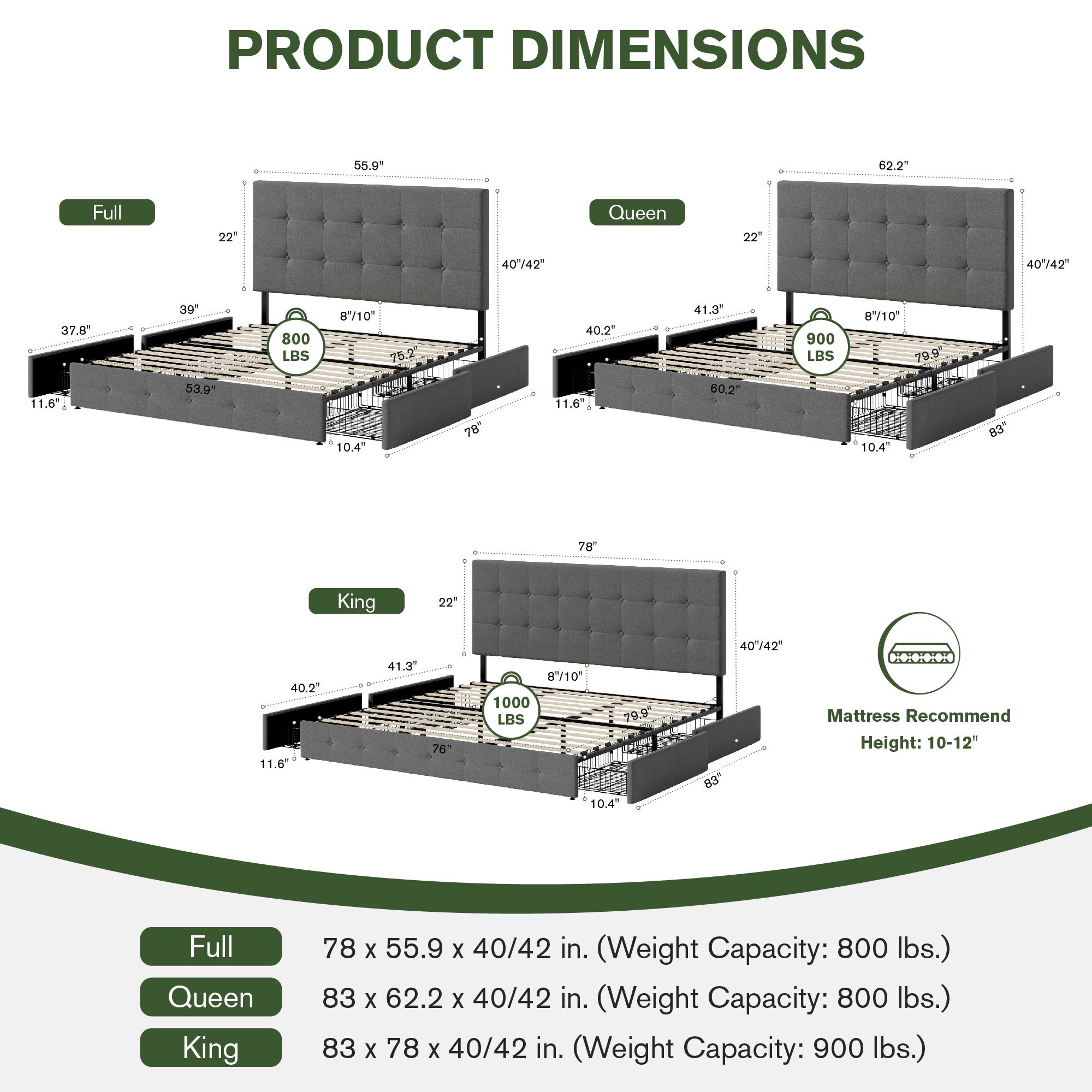MUTICOR Storage Bed frame with 4 Drawers【Frame Only No Mattress】Upholstered Platform Bed with Button Tufted Adjustable Headboard,No Box Spring Needed，Full/King/Queen Bed Frame #TikTokShopBlackFriday #ChristmasGifts