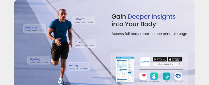 RENPHO 8 Electrode Smart Scale, Full Body Scan Segmental Body Composition Analysis with BIA Technology, Bluetooth Gym Gifts Measures Weight, BMI, Body Fat, Muscle Mass, Syncs to Free App, Full-Color TFT LCD on Handle, MorphoScan Nova, 400lbs