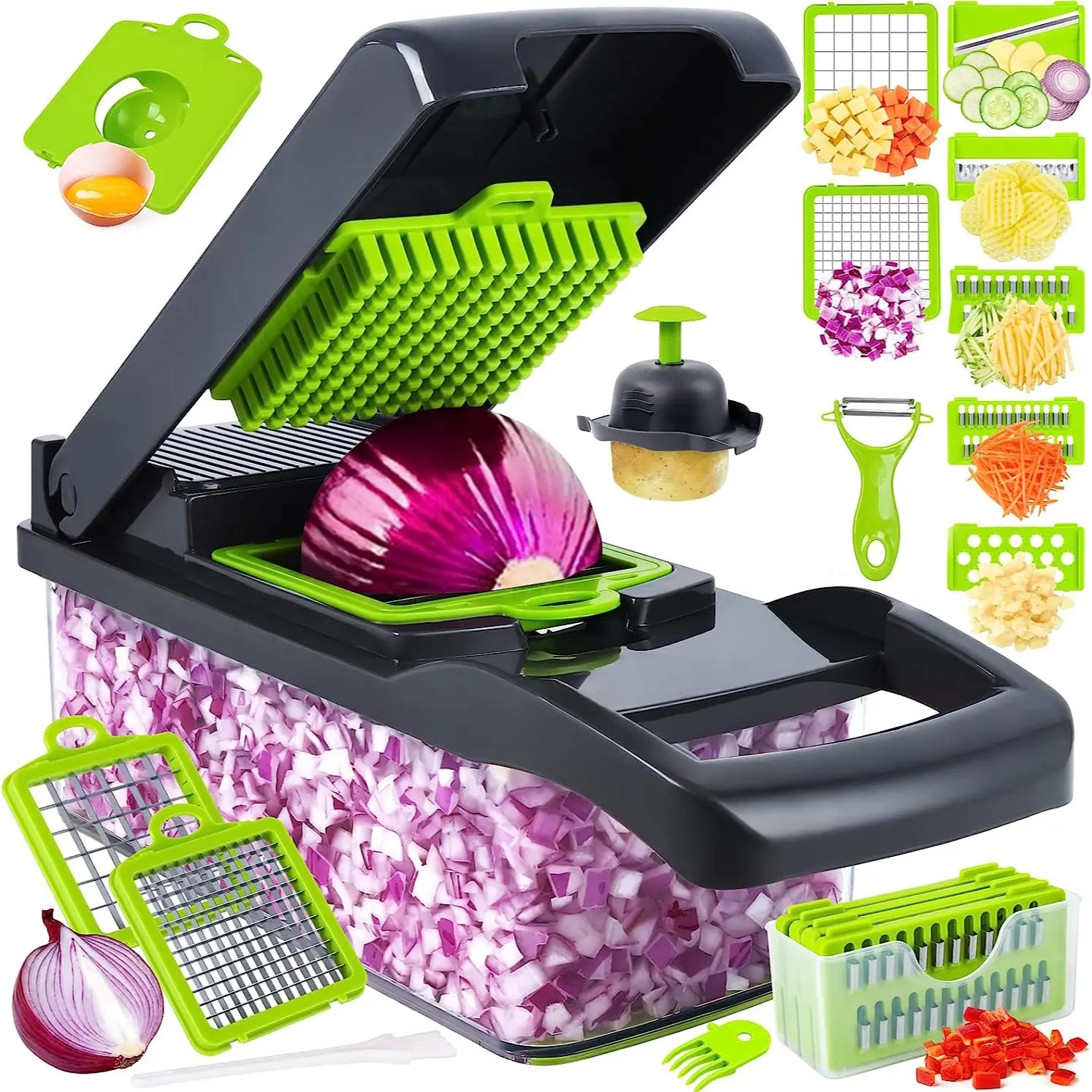 Vegetable Chopping Machine,  14 in 1 Multifunctional Food Chopper, Onion Chopping Machine, Kitchen Vegetable Easy Slicer Dicer, 8 Blades Vegetable Chopping Machine, Fruit Chopping Machine Stainless Steel Utensils