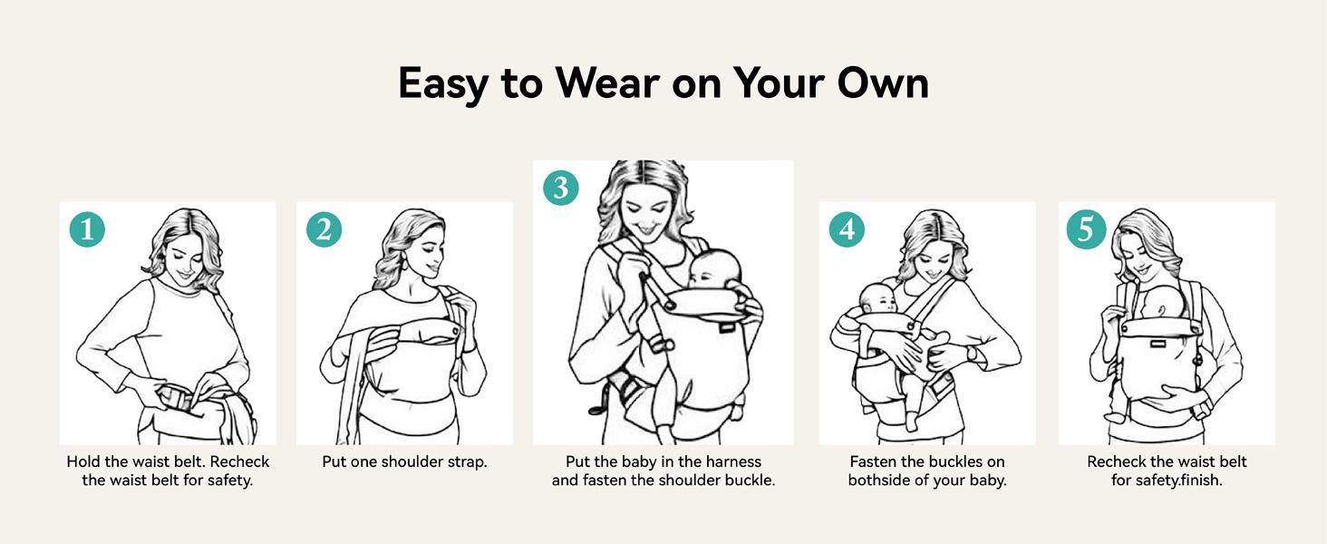 Baby Carrier 7-45 lbs with Natural Material, Newborn to Toddler, Ergonomic Design,Versatile and Adjustable,Hands Free for Moms&Dads
