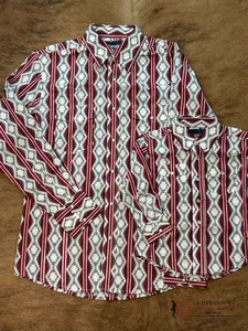 MEN'S WRANGLER CHECOTAH RED AZTEC PRINT LONG SLEEVE SHIRT - 112367722