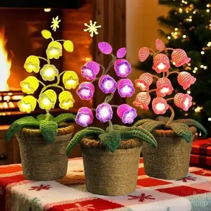 Handmade Crocheted Lily of the Valley LED Lantern -Valentine's Day/Mother's Day Gift (Comes with Exquisite Gifts), Cute Ornament & Flickering Dimmable Night Light Rattan Decoration, Warm-light home desk decor, Thanksgiving gift