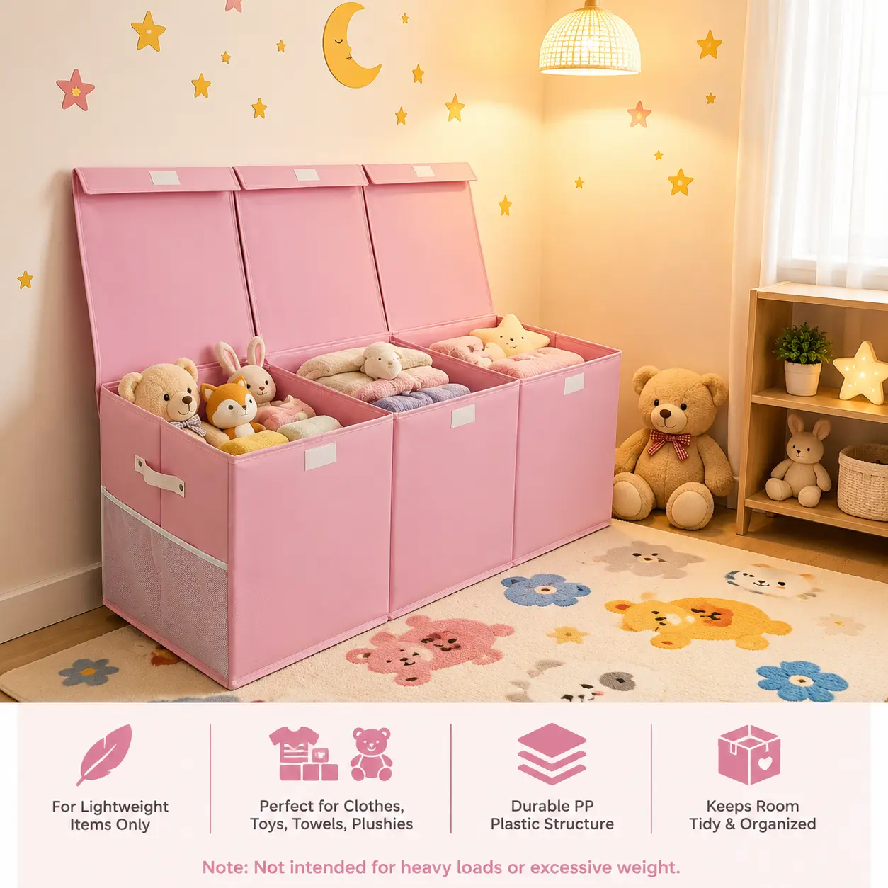 Collapsible, Compartmentalized, Durable Storage Organizer Chest with Dustproof Flip Top Lid - Closet Storage Bins, Boxes for Kids’ Bedroom, Apartment Accessories