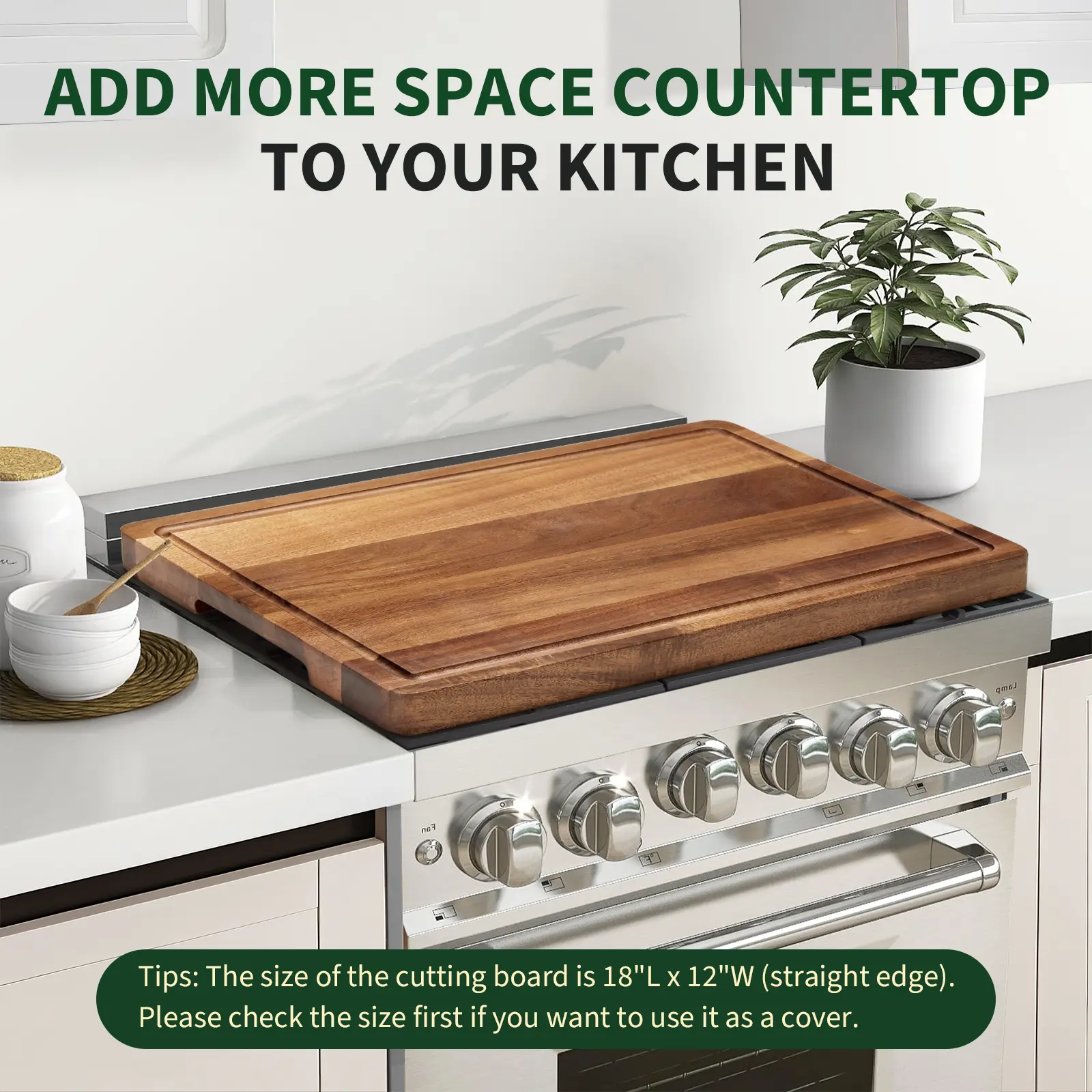 Stylish Wooden Cutting Board, 20x15in Acacia Wood Chopping Board with 1.5in Thick Support, Reversible Butcher Block, Juice Groove, Handle & Mineral Oil Refresh for Kitchen