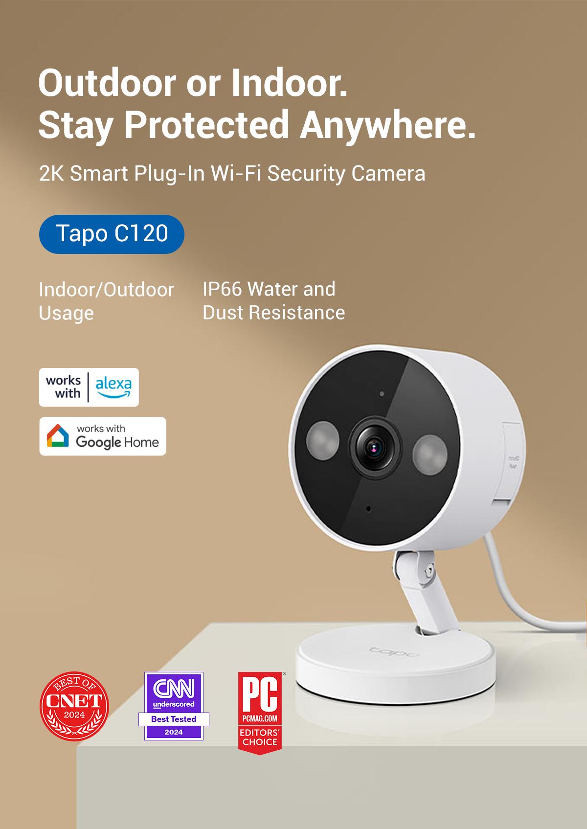 TP-Link & Tapo C120 - 2K QHD Indoor/Outdoor Security Camera with Color Night Vision, Free AI Detection, Baby Monitor, IP66, Dual Spotlights, Local/Cloud Storage