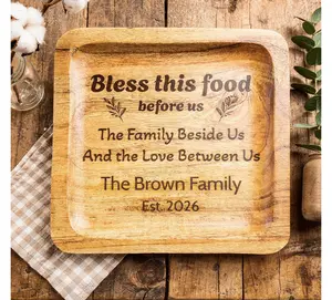 Personalized Bless This Food Serving Tray – Custom Family Name Wooden Tray
