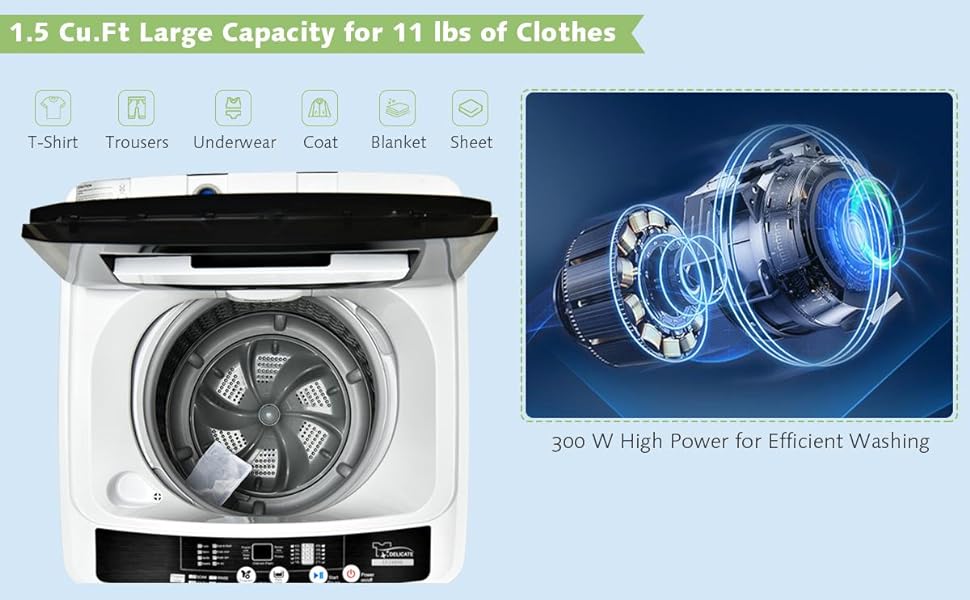 Costway - 11 LBS Full-Automatic Washing Machine,1.5Cu.Ft  Portable Laundry Washer with 8 Wash Programs, LED Display, 10 Water Levels, Compact Laundry Washer and Spinner Combo for Apartment Dorm RV