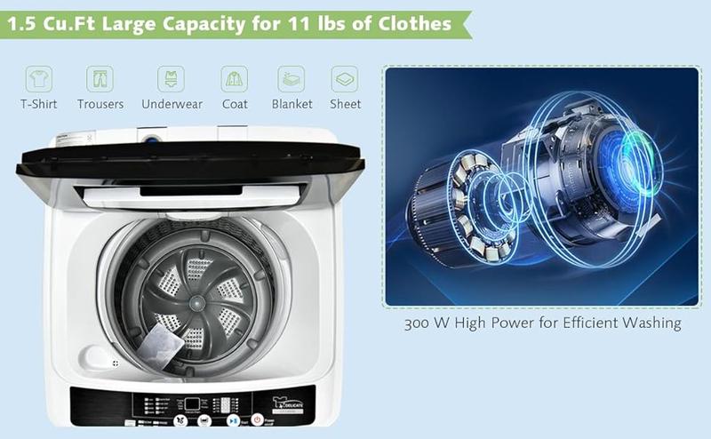 Costway - 11 LBS Full-Automatic Washing Machine,1.5Cu.Ft  Portable Laundry Washer with 8 Wash Programs, LED Display, 10 Water Levels, Compact Laundry Washer and Spinner Combo for Apartment Dorm RV