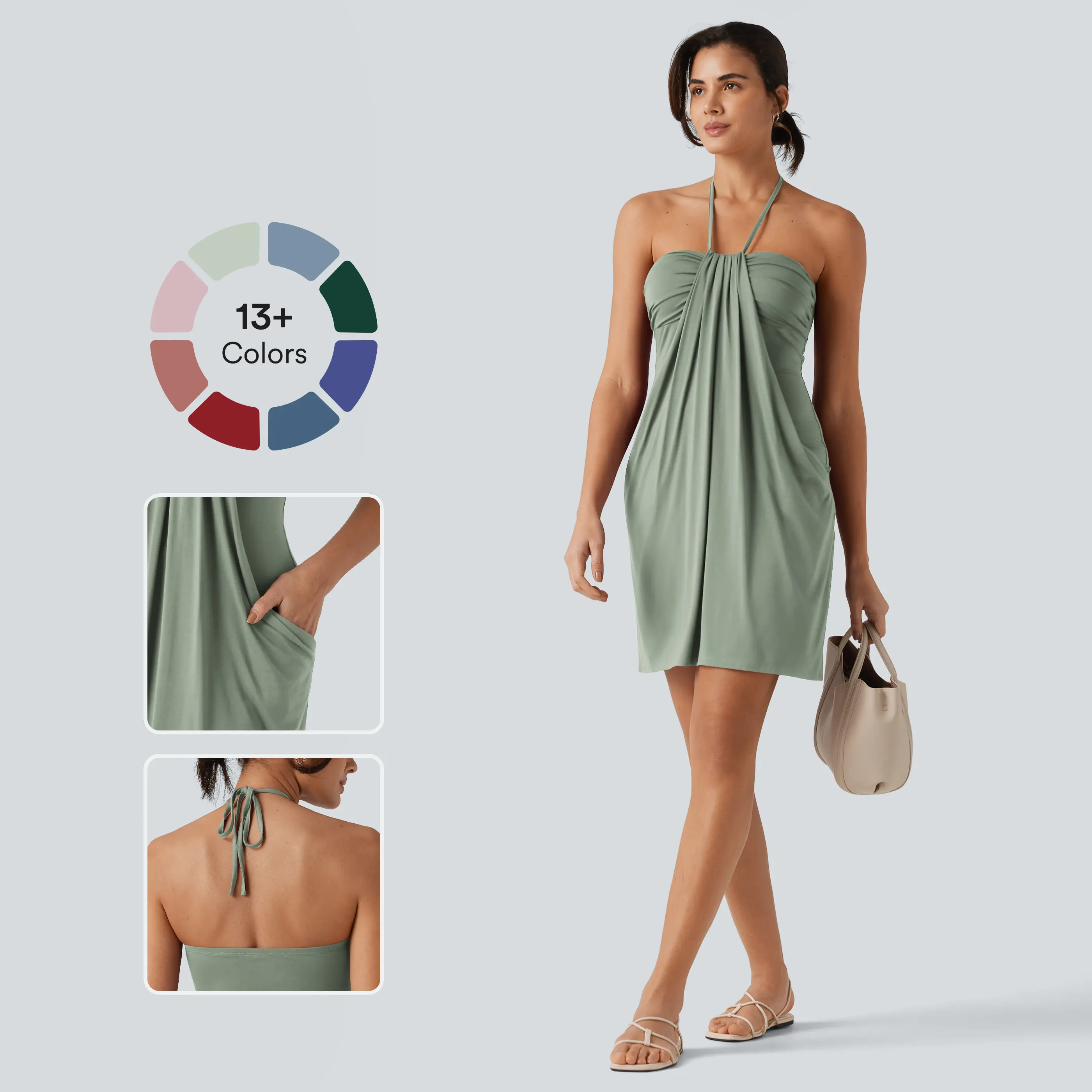 【Creator‘s Pick】Halara Halter Tie Back Mini Resort Dress with Pockets 【Creator‘s Pick】Halara Halter Tie Back Mini Resort Dress with Pockets