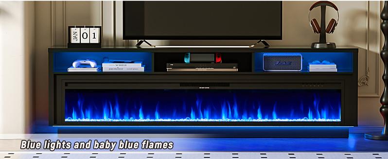 【2 Packages Shipping】AHB 70" Fireplace TV Stand for TVs Up to 80" with 64" Electric Fireplace, LED Light Entertainment Center, Storage Cabinet, Media Console Table