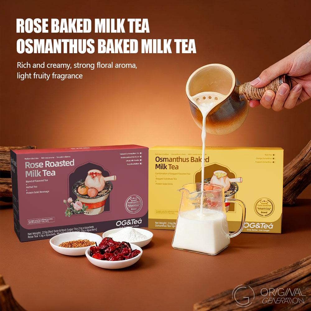 BOGO Rose/Osmanthus Baked Milk Tea 2 Cartons With Limited Glft 12 Drinks With Red Dates, Rock Sugar, Longan, Goji Berry, New Zealand Milk, Golden Needle Black Tea