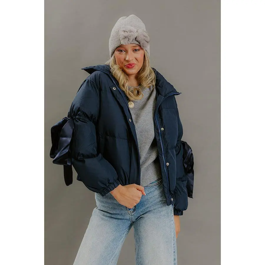 Falling For Cozy Puffer Jacket in Navy