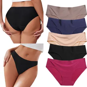Women's Seamless Ice Silk Sexy Bikini Panties 5-Pack Breathable Soft Non-Slip Waistband Comfortable Underwear
