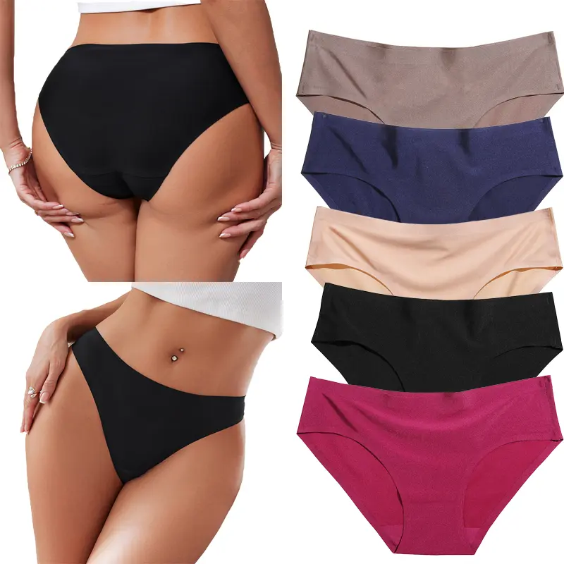 Women's Basic Seamless Lady Lingerie 5-Pack, Soft Ice Silk Bikini Panties & Briefs, Invisible Breathable Underwear for Everyday Wear, Brief, Panty, Fit, Comfortable, 5-Piece