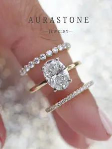 【#97 RS】Three-strap ring, oval-cut 5-carat zircon women's engagement/proposal ring