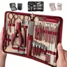 Deluxe 42/26/11PCS Multi Functional Stainless Steel Manicure Personal Care Set Professional Household Nail & Pedicure Kit for Women/Men w/Leather Zipper Case | Holiday Gift! Travel Grooming Tools Bag + Cuticle Nippers, Scissors, Ear Spoon, Nail Clippers