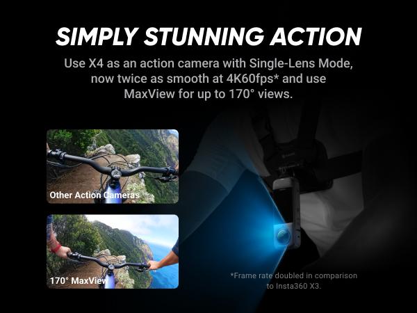 Insta360 X4 - 8K Waterproof 360 Action Camera, 4K Wide-Angle Video, Invisible Selfie Stick, Removable Lens Guards, 135 Min Battery Life, AI Editing, Stabilization, for Sports, Travel, Outdoor