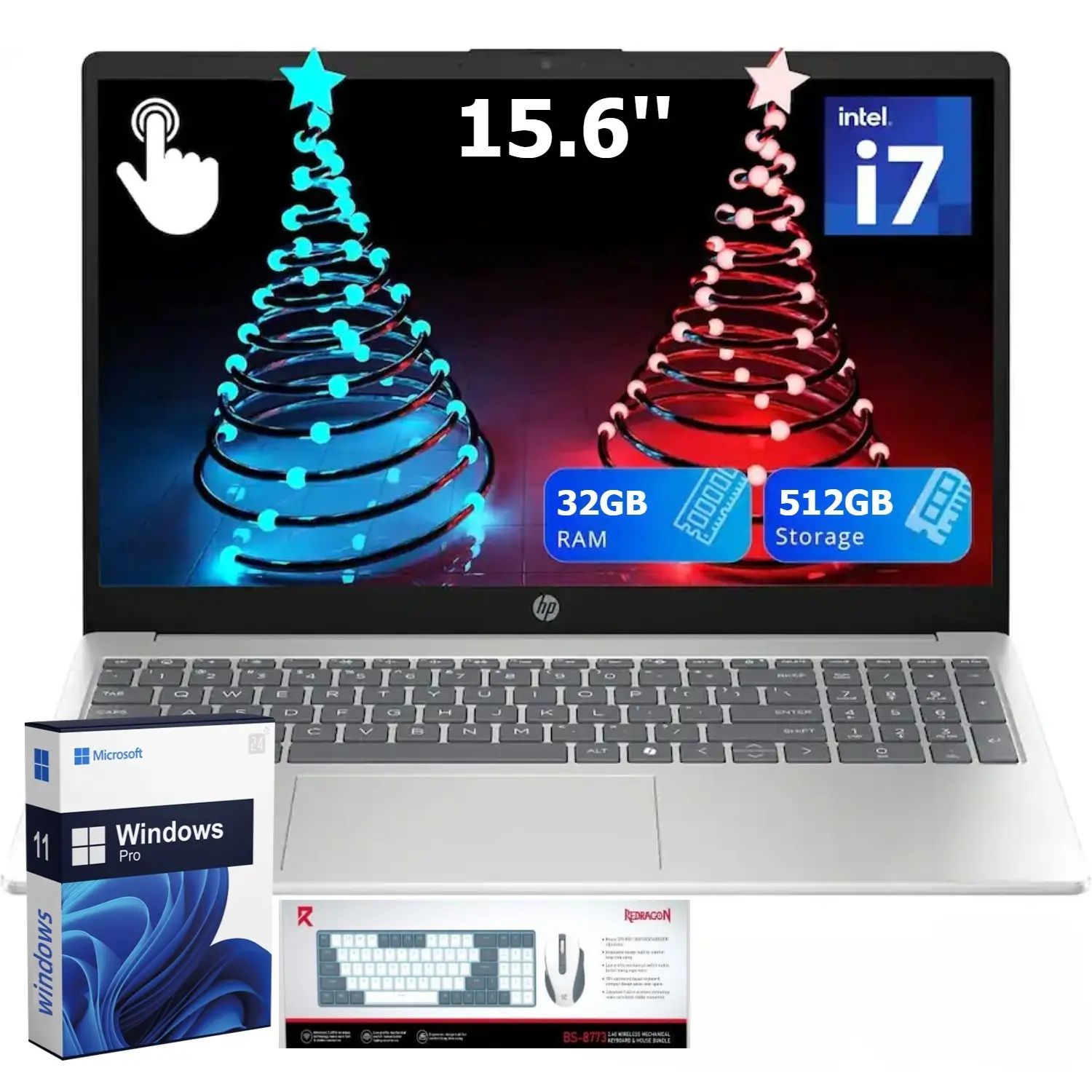 HP 2025 15.6" FHD Laptop | Intel Core i7-1355U | 32GB RAM | 512GB SSD | Backlit Keyboard | Wi-Fi 6 | Bluetooth 5.3 | Windows 11 Pro | Silver | Bundle Included