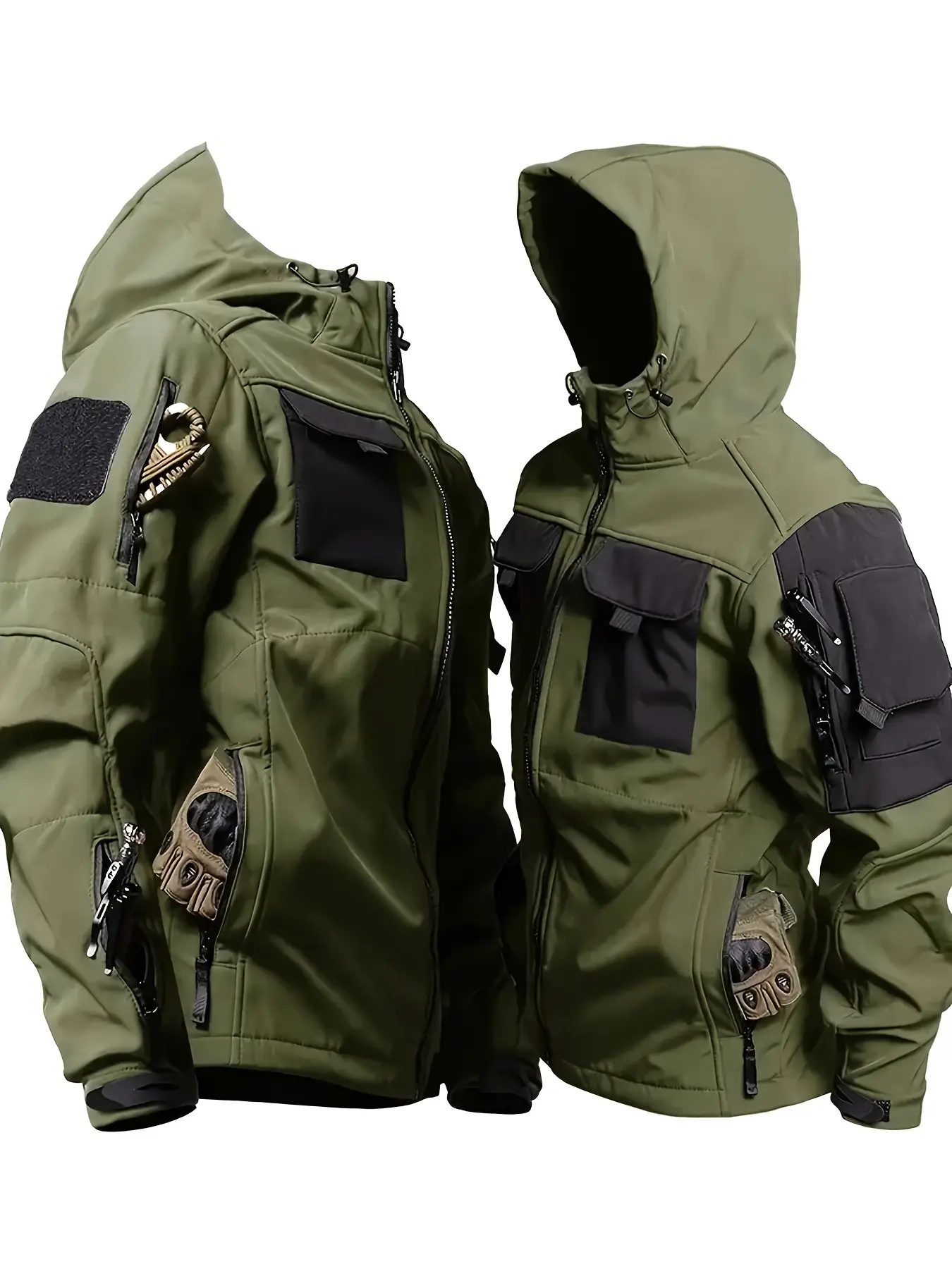 HOMUG Men's Casual Hooded Hiking Jacket - Outdoor Functional Windproof and Breathable Coat - Warm Coat - Long-Sleeved Coat - Tactical Waterproof Softshell Jacket - Multi-Functional Hooded Shirt, Suitable for Autumn and Winter Clothing Menswear SpringState