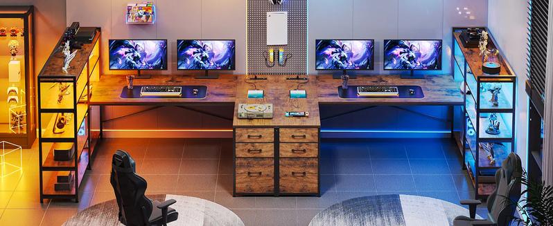 Sikaic 64.5 inches Reversible L Shaped Desk with Storage Shelves U Shaped Gaming Desk with 3 Drawers Power Outlet & LED Strip Sikaic 64.5 inches Reversible L Shaped Desk with Storage Shelves U Shaped Gaming Desk with 3 Drawers Power Outlet & LED Strip