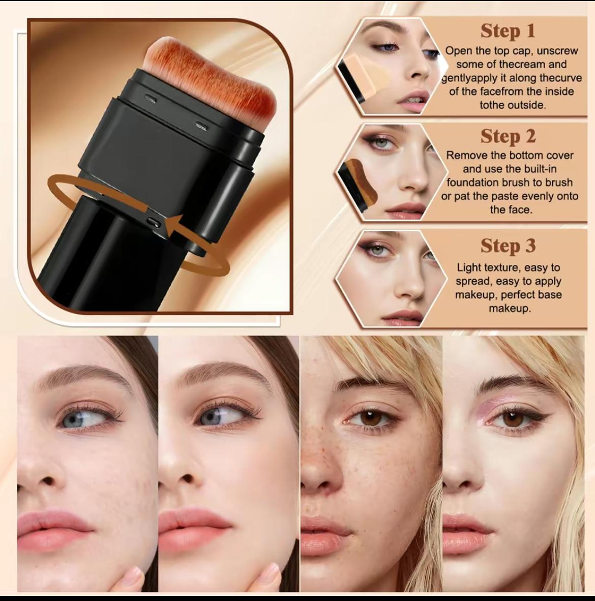 5-color Dual -Ended Foundation Concealer Stick, Dual-ended with Built-in Brush, Moisturizing & Lightweight，Versatile Cosmetic Tool