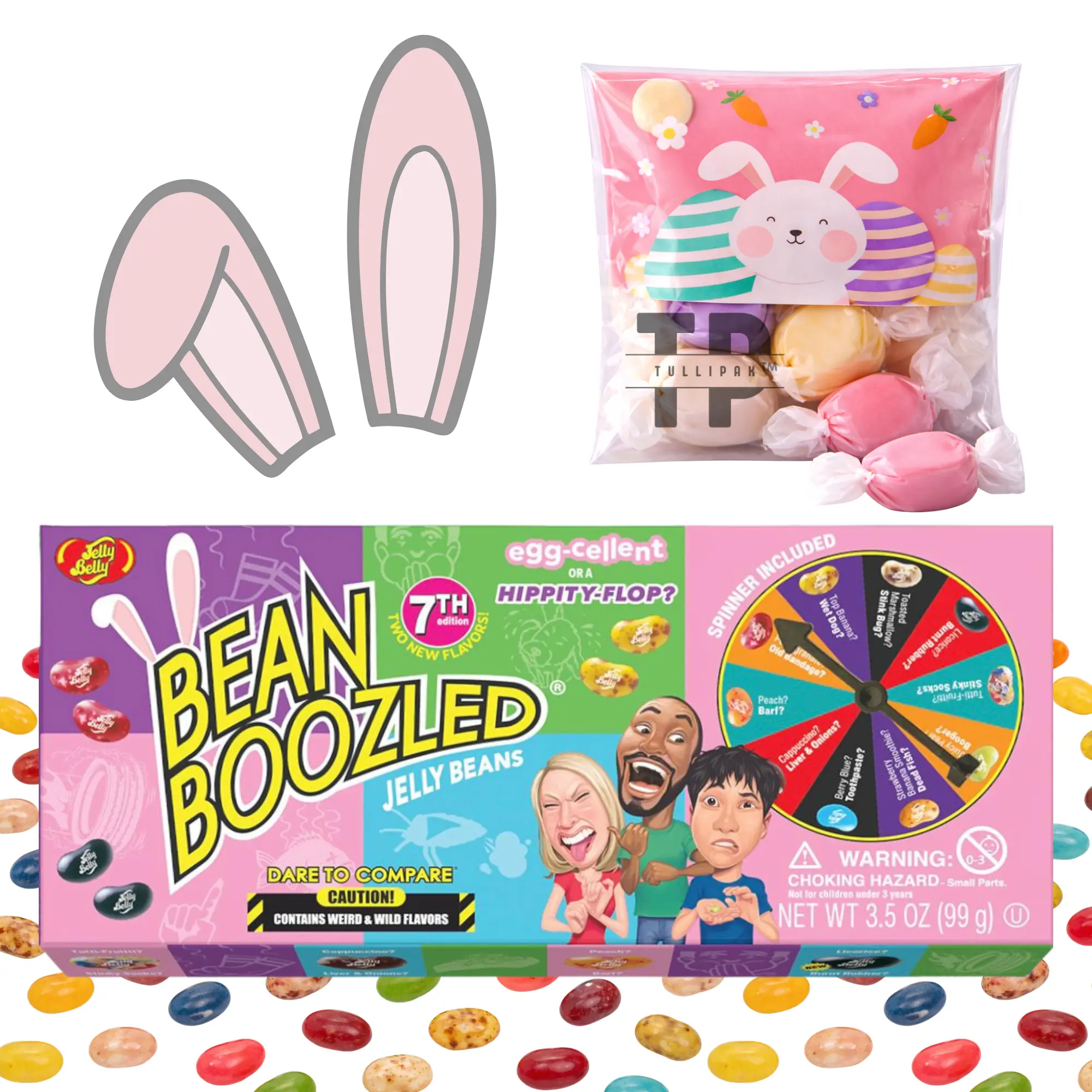 Easter BeanBoozled Jelly Beans Game & Tulipak Assorted Soft Taffies - Sweet Snack Candies, Fun Easter Basket Stuffers for Kids, Party Gag Gift Challenges
