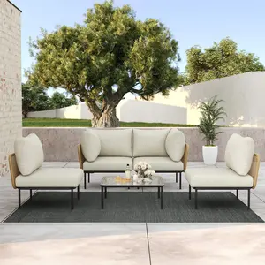 LayinSun 5 Pieces Aluminum Patio Furniture Set, Modern Modular Sectional Sofa with Coffee Table and Upgrade Thickness Cushion