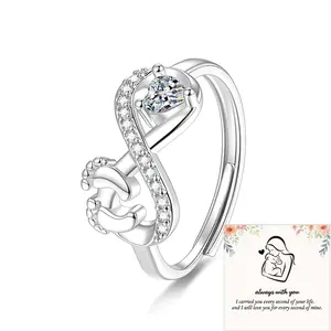 Adjustable Heart Shaped Cubic Zirconia Ring with Infinite Circulation Design, Footprint Detail, Ideal for Everyday Wear and Gifting, Heart Shaped Ring