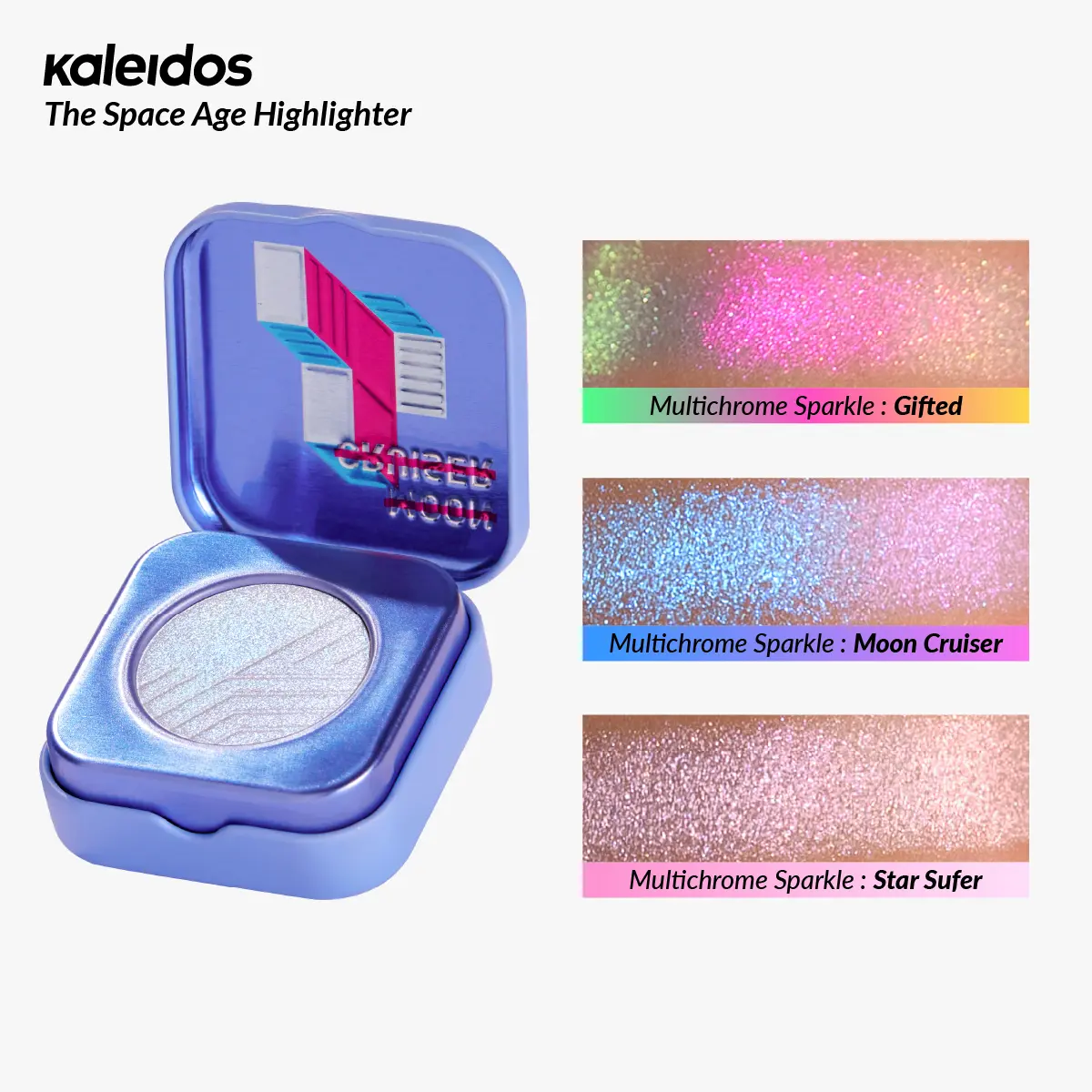 Kaleidos The Space Age Highlighter | Summervibes, Color-Shifting, Natural Glow, Multichrome, Translucent, Rave Makeup, Festival Makeup, Cosmetic Gift, Holographic Makeup, Ethereal Makeup, Duochrome, Glassy Skin,back to school