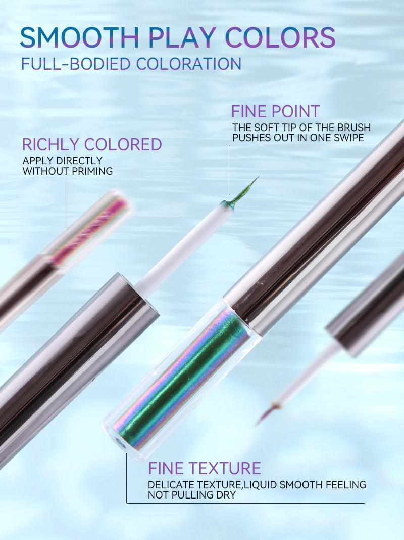Multi-Chrome Glitter Liquid Eyeliner Pen — 6 Color-Shifting Shades (Fine Point Brush Tip, Richly Pigmented No-Prime Formula, Smooth Non-Drying Texture for Party/Everyday Bold Eye Looks)  #ColorShiftingGlitterEyeliner #FineTipEyelinerPen
