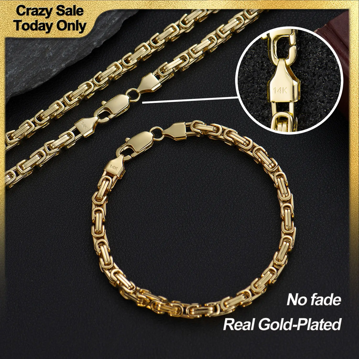 Holylegend 14K Gold Plated Franco & Byzantine Necklace and Bracelet Set, 5.5mm 24-Inch Gold Statement Chain, Affordable Jewelry Gift for Fashion Lovers,Father's Day Gift
