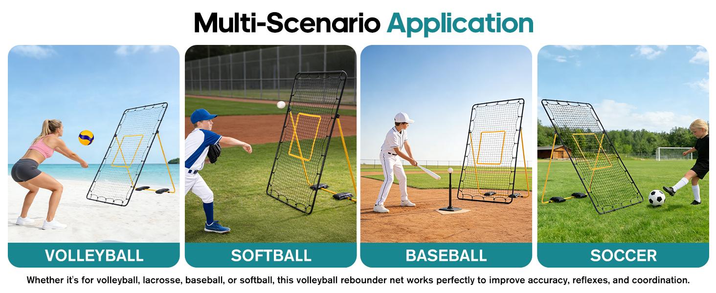 7x4 ft Volleyball Rebounder Net - Multi Sport Bounce Back Training Equipment with Travel Bag, 5 Adjustable Angles for Outdoor Indoor Practice, Spiking, Bumping, Volleying