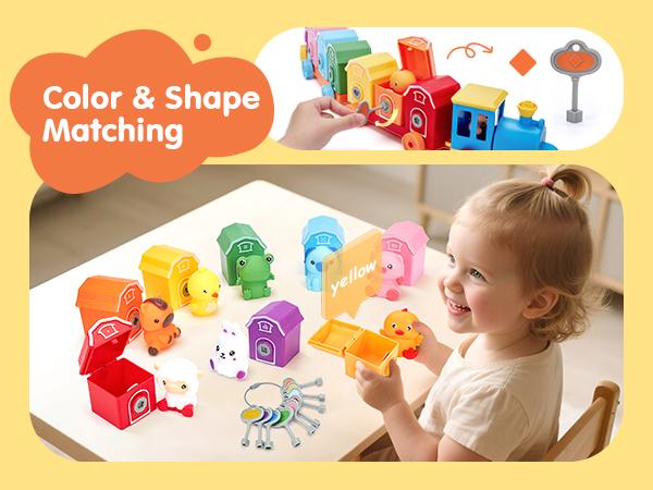 Hahaland Farm Counting Matching & Sorting Train Set-Includes 9 Barns,9 Animal Puppets,&9 Keys for Learning Colors & Numbers Farm-Animals Finger Puppets Keys to Lock and Unlock Barn-preschool Toy-Birthday Easter Basket Stuffers for Kids 1 2 3 Year Old