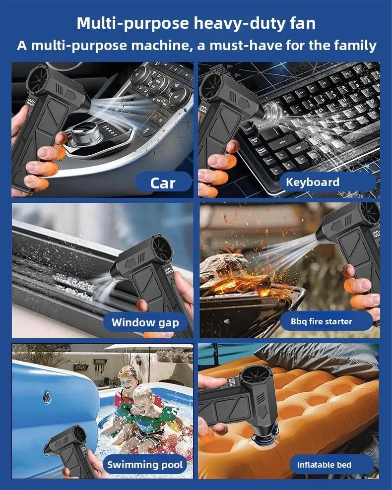 Powerful Turbo Fan  130,000 RPM Cleaner Set with 4 Attachments Mini Portable Jet Fan High Speed Spinning Type-C Rechargeable Clear Fan for Cars Computers Keyboards and Lenses Cordless Blower